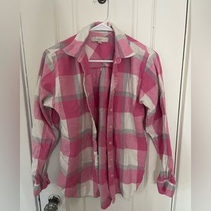 LOFT Pink and White Flannel Top XS